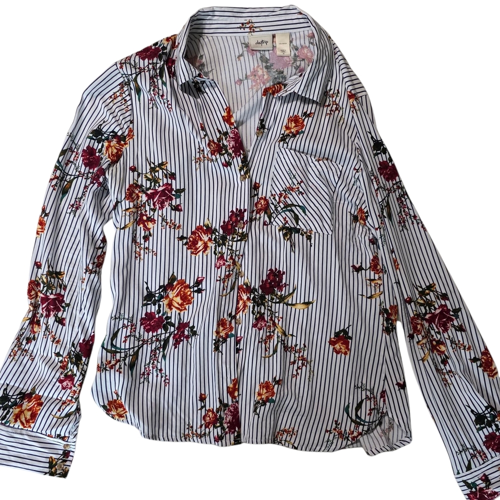 Daytrip Floral Striped Button Down Shirt